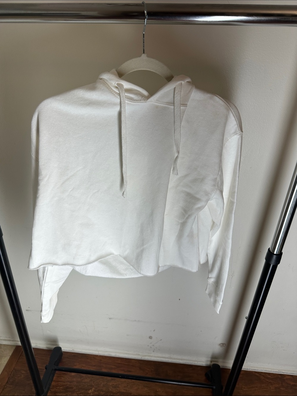 Women's White Cropped Hooded Pullover Sweater